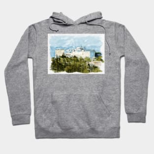 Montecassino Abbey in the Italian Mountains Watercolour Painting Hoodie